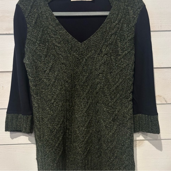 Pilcro and the Letterpress byAnthropology Green/Navy  Cable Knit V-Neck Sweater - Picture 6 of 15
